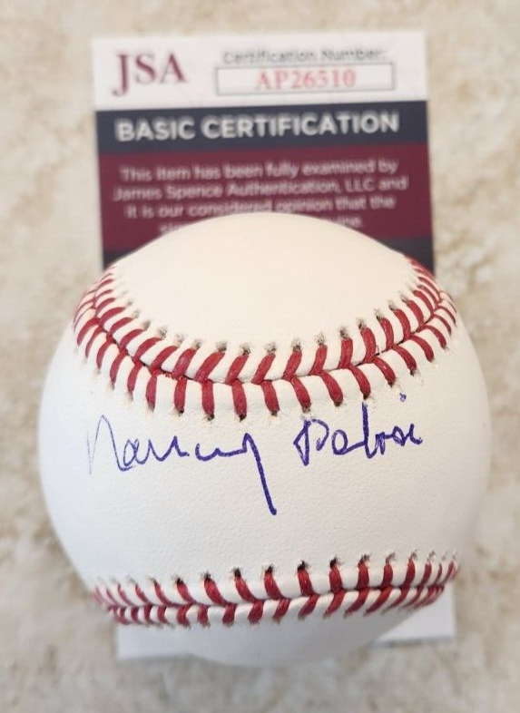 NANCY PELOSI SIGNED OMLB BASEBALL W/ JSA COA #AP26510 FMR SPEAKER OF THE HOUSE COLLECTIBLE MEMORABILIA