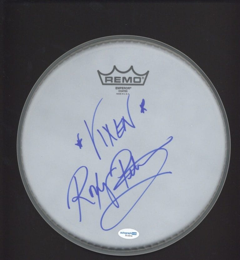 ROXY PETRUCCI VIXEN DRUMMER SIGNED AUTOGRAPH REMO DRUMHEAD ACOA COA COLLECTIBLE MEMORABILIA