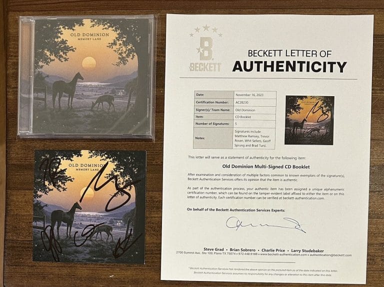 SIGNED MEMORY LANE OLD DOMINION AUTOGRAPHED CD COVER FULL BAND BAS BECKETT COA COLLECTIBLE MEMORABILIA