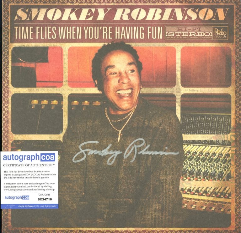 SMOKEY ROBINSON OF THE MIRACLES SIGNED VINYL RECORD TIME FLIES ACOA COLLECTIBLE MEMORABILIA