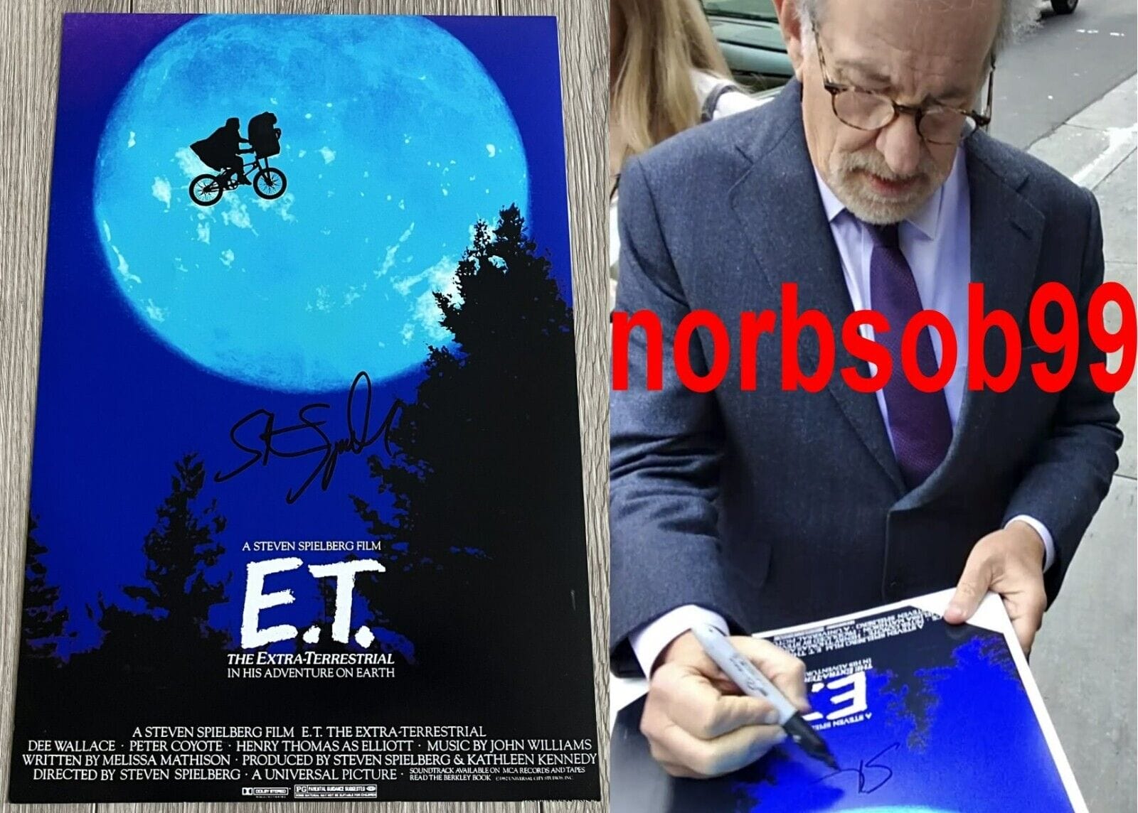 STEVEN SPIELBERG SIGNED E.T. 12x18 PHOTO w/EXACT VIDEO PROOF & BECKETT BAS COA