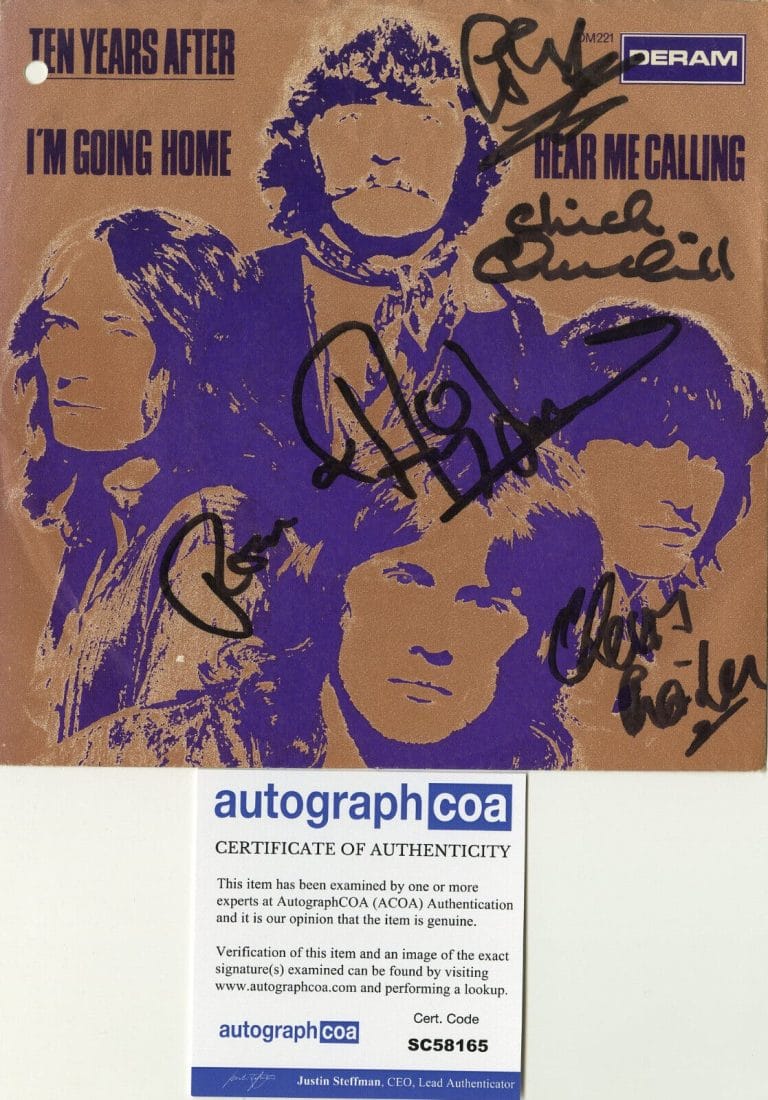 TEN YEARS AFTER 7″ VINYL RECORD SIGNED ACOA ALVIN LEE, CHICK, TED & RIC (B) COLLECTIBLE MEMORABILIA
