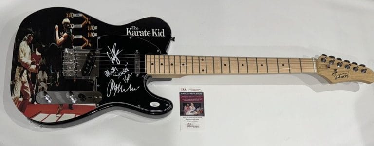 THE KARATE KID SIGNED CUSTOM GUITAR RALPH MACCHIO WILLIAM ZABKA KOVE 3X JSA COA COLLECTIBLE MEMORABILIA