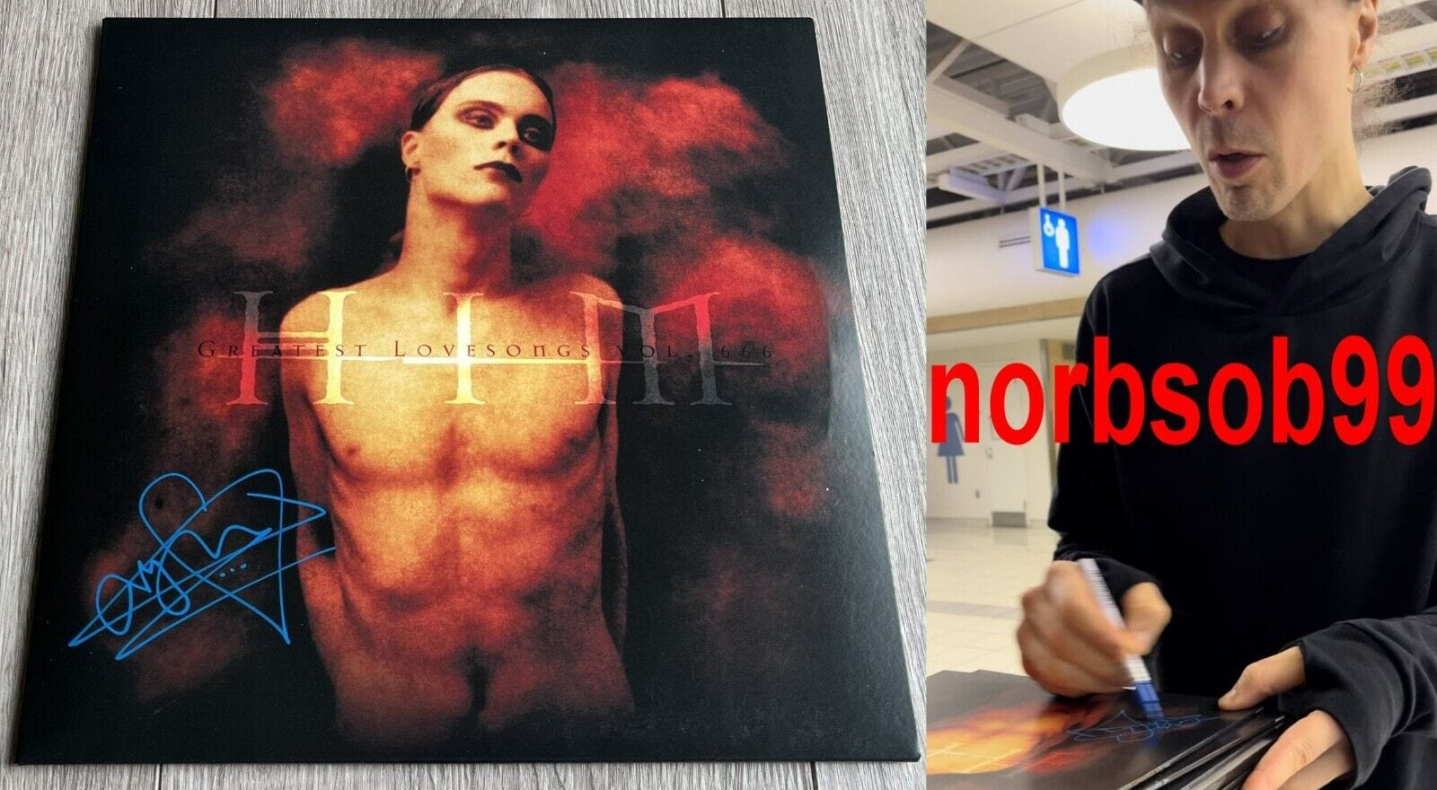 VILLE VALO SIGNED HIM H.I.M. GREATEST LOVESONGS VINYL w/EXACT PROOF BECKETT COA