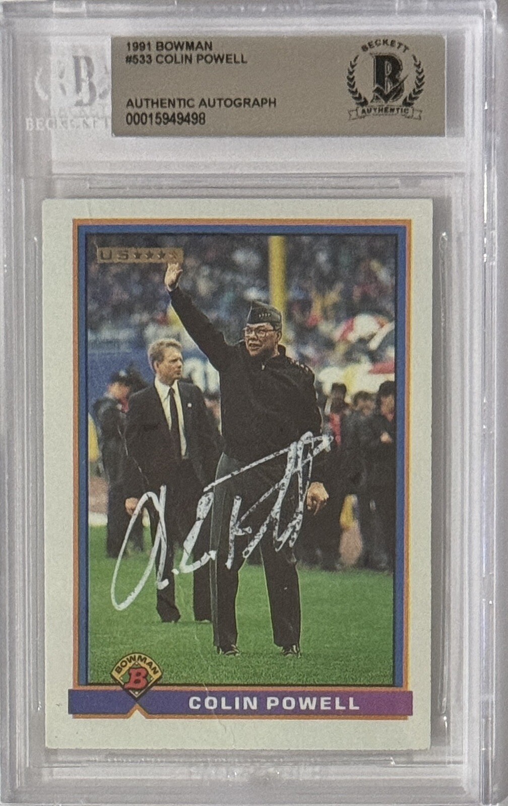 1991 BOWMAN GENERAL COLIN POWELL SIGNED AUTOGRAPH BAS BGS BECKETT CERTIFIED COLLECTIBLE MEMORABILIA
