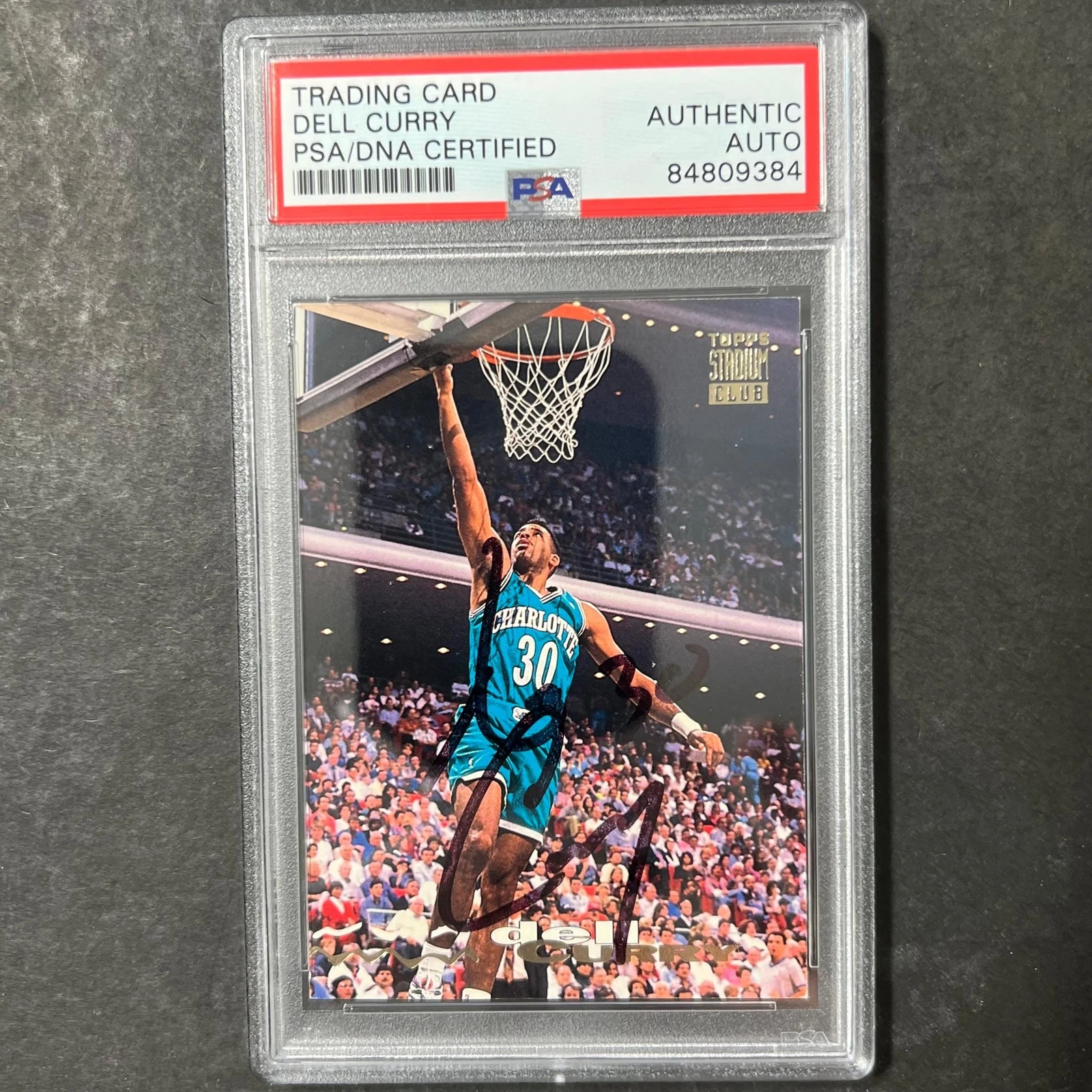 1992-93 Topps Stadium Club #146 Dell Curry Signed Card AUTO PSA/DNA Slabbed Horn
