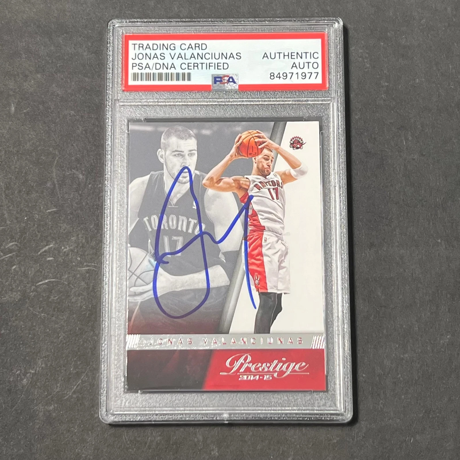 2014-15 Panini Prestige #152 Jonas Valanciunas Signed Card AUTO PSA Slabbed Rapt