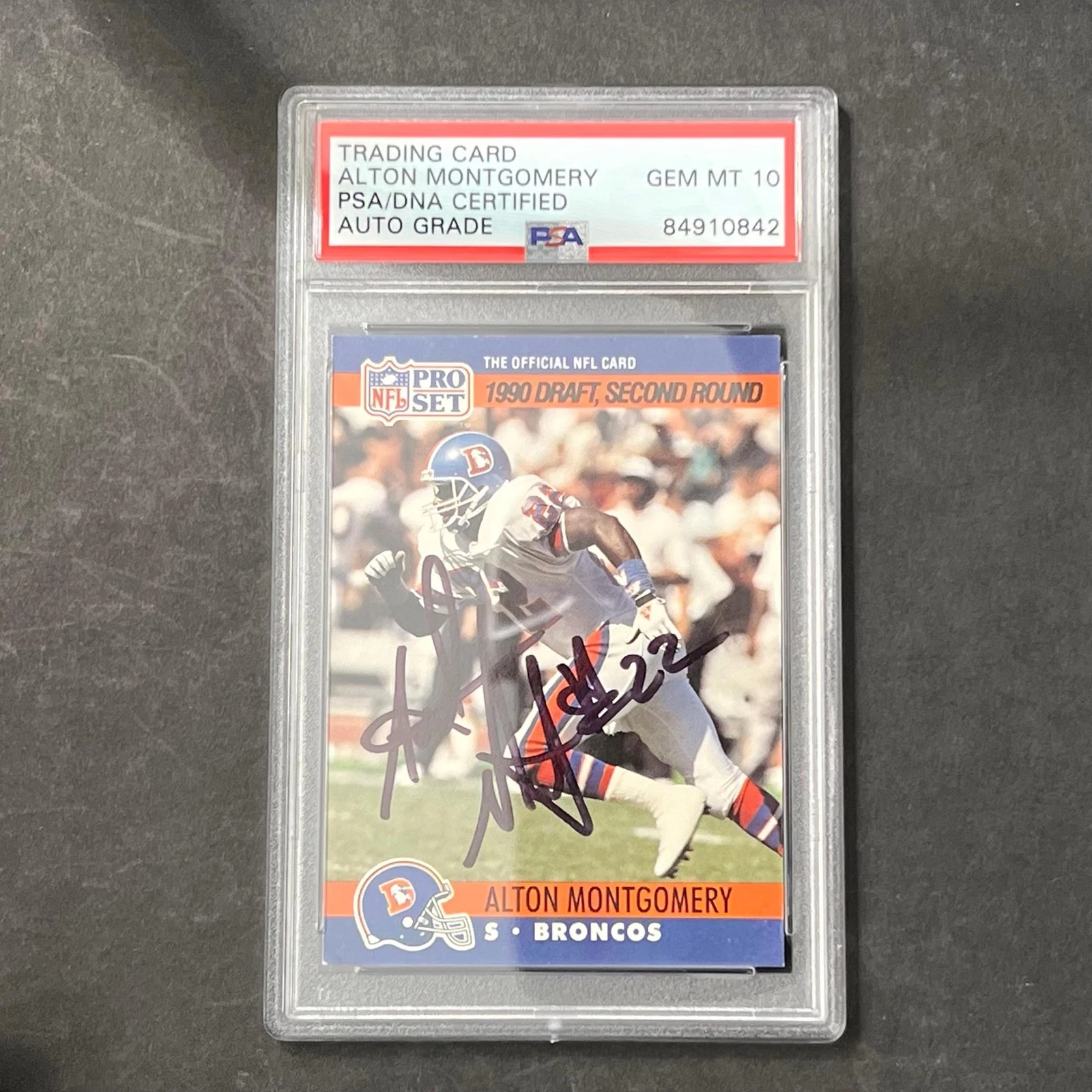 1990 NFL Pro Set #721 Alton Montgomery Signed Card AUTO 10 PSA Slabbed Broncos