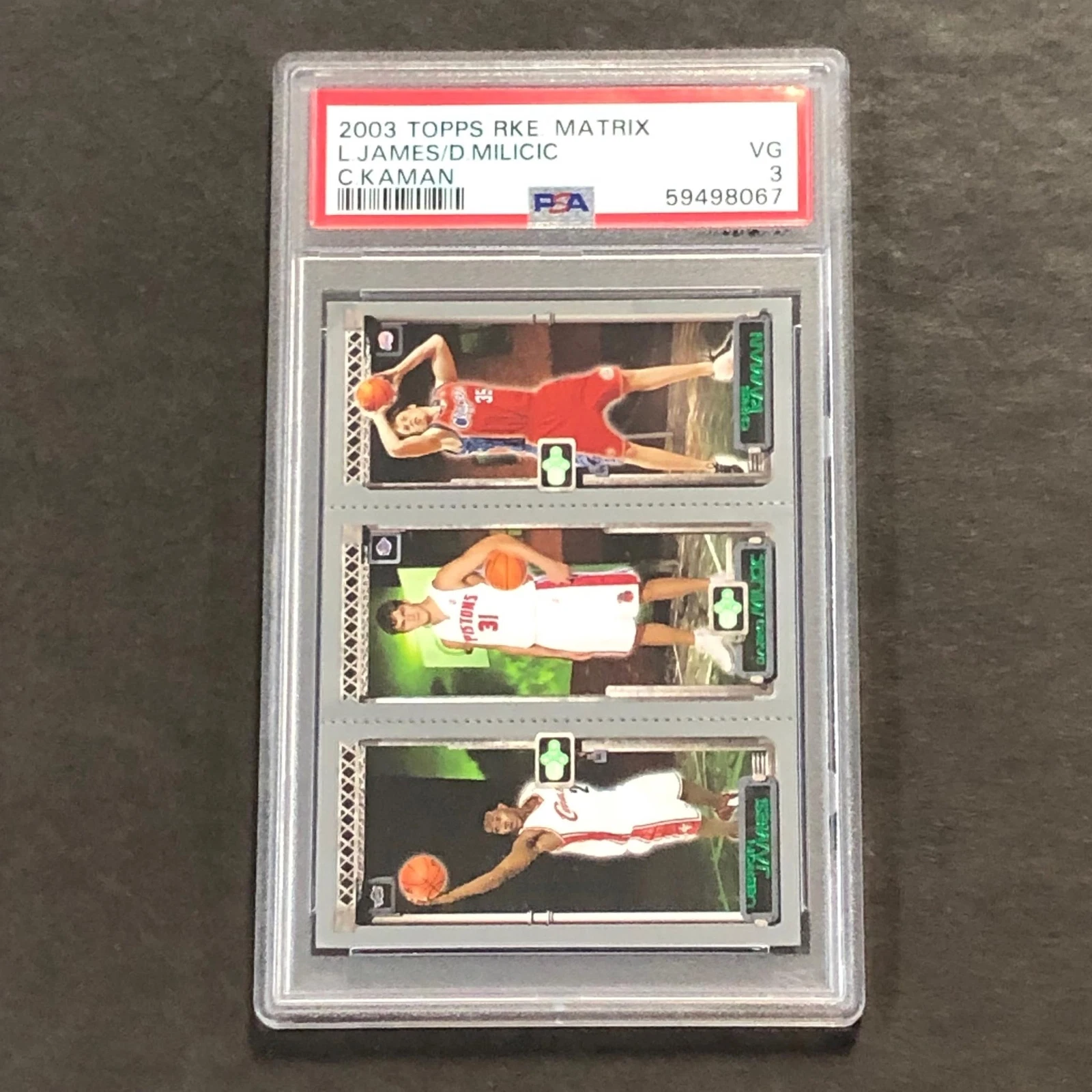 2003 Topps Rookie Matrix Lebron James, Darko Milicic, Chris Kaman PSA VG 3