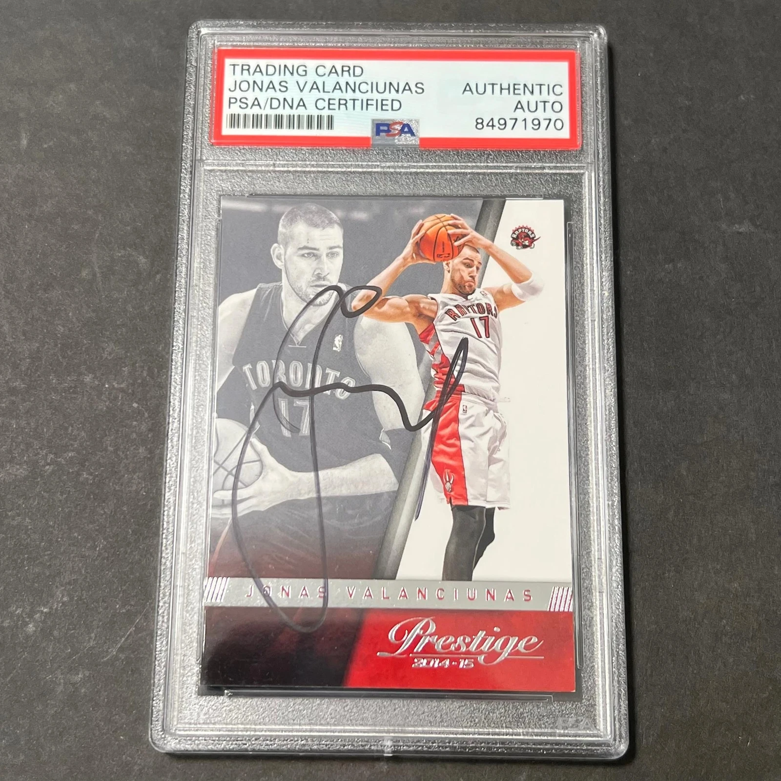 2014-15 Panini Prestige #152 Jonas Valanciunas Signed Card AUTO PSA Slabbed Rapt