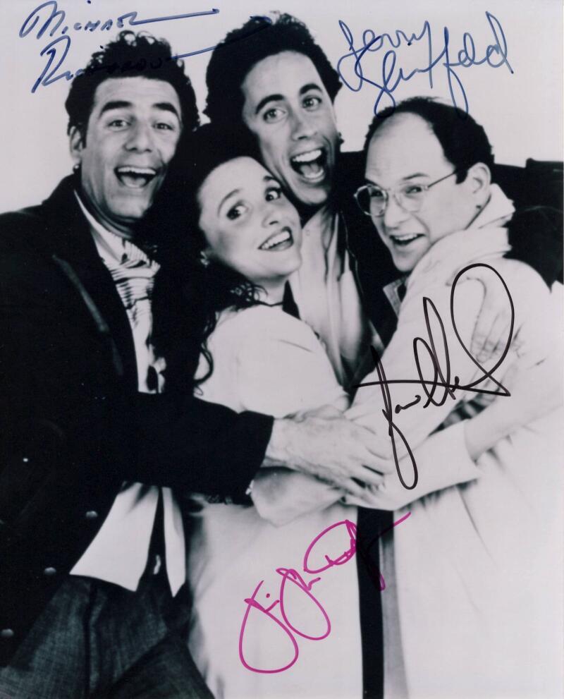 Seinfeld Full Cast x4 Signed Autograph 8x10 Photo Michael Richards Jerry +2 JSA