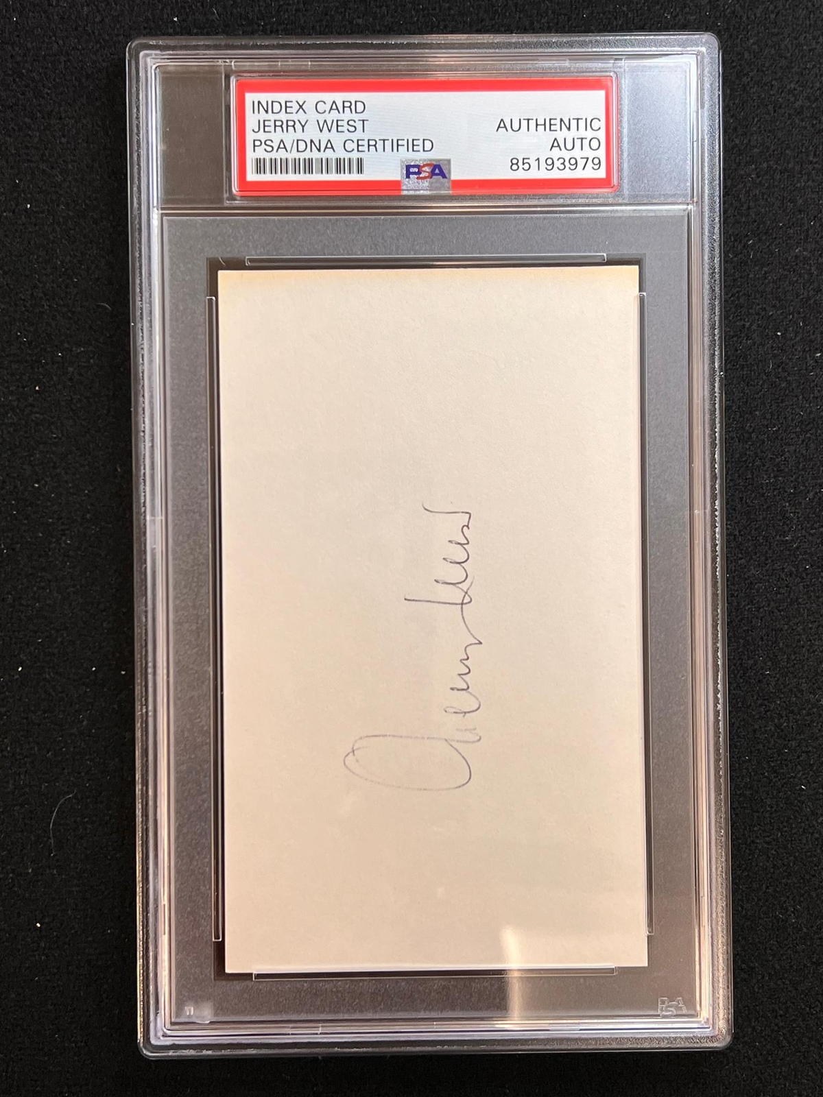 JERRY WEST SIGNED INDEX CARD AUTO PSA SLABBED LAKERS COLLECTIBLE MEMORABILIA