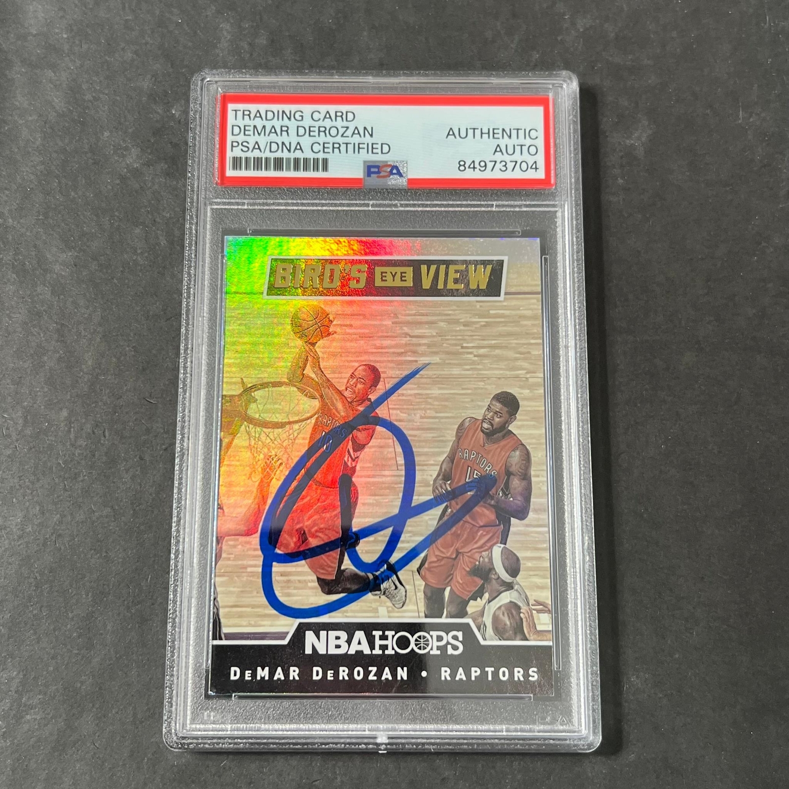 2015-16 Panini Hoops Birds Eye View #13 DeMar DeRozan Signed Card AUTO PSA Slabb