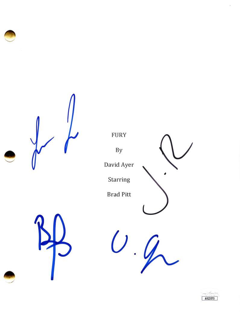 Brad Pitt Logan Lerman David Ayer & Bernthal Signed Autograph Fury Script w/ JSA