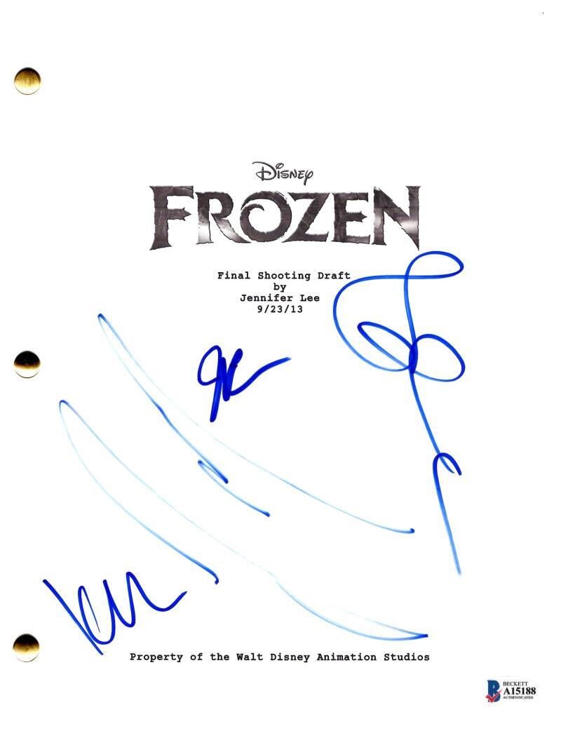 Idina Menzel Kristen Bell Josh Gad +1 Signed Autograph Frozen Script Beckett COA