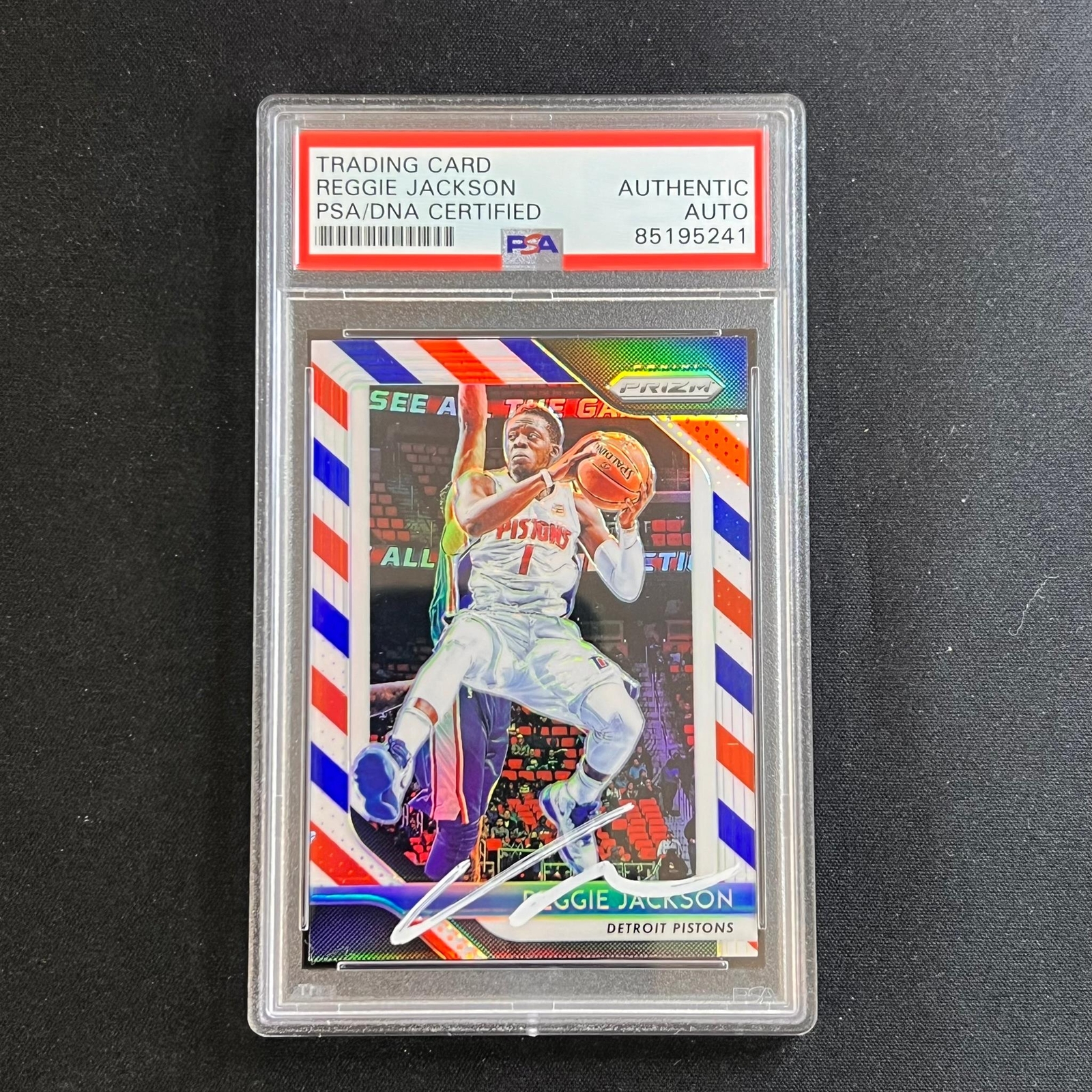 2018-19 Panini Prizm RWB #142 Reggie Jackson Signed Card AUTO PSA Slabbed Piston