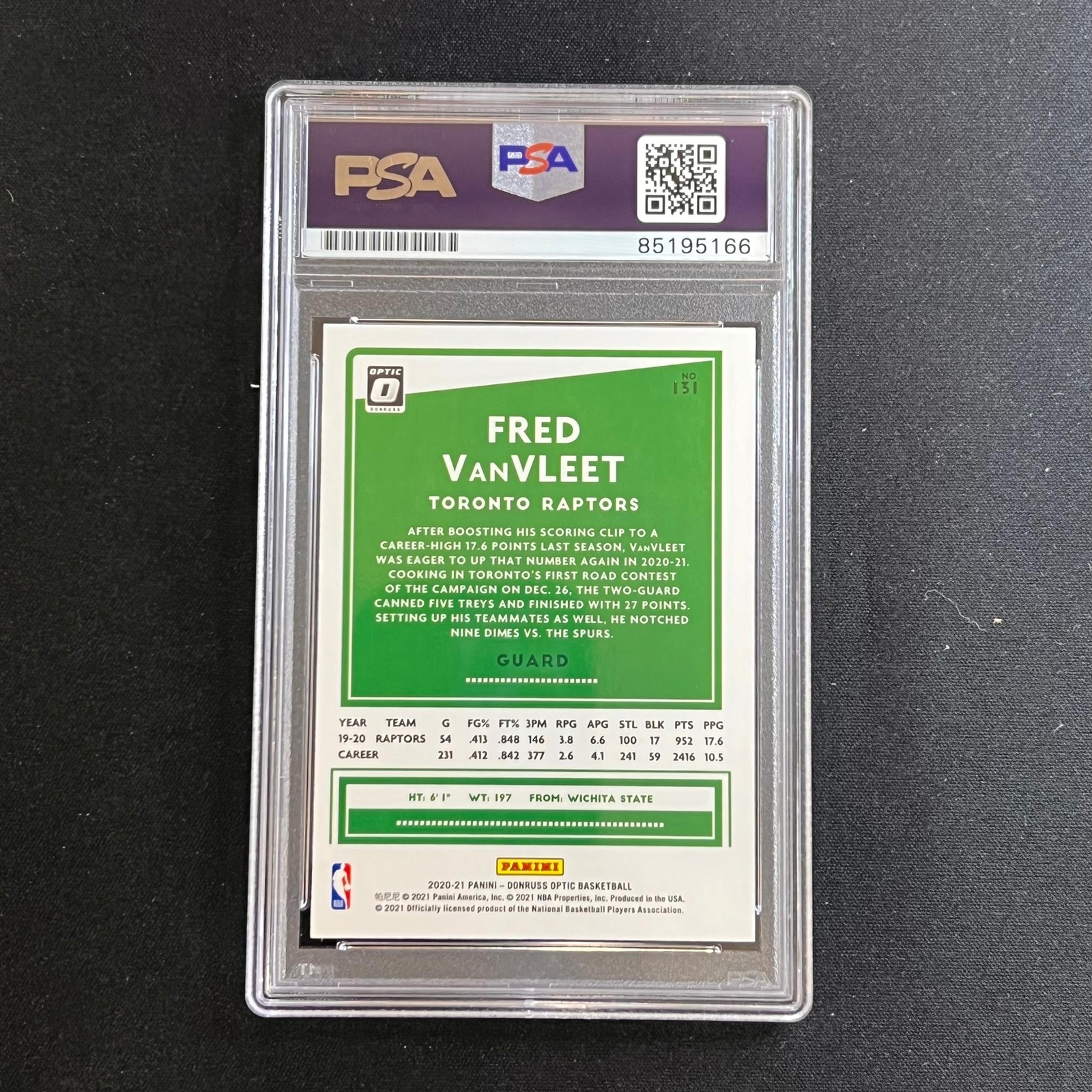 2020-21 Panini Donruss Optic #131 Fred VanVleet Signed Card AUTO PSA Slabbed Rap
