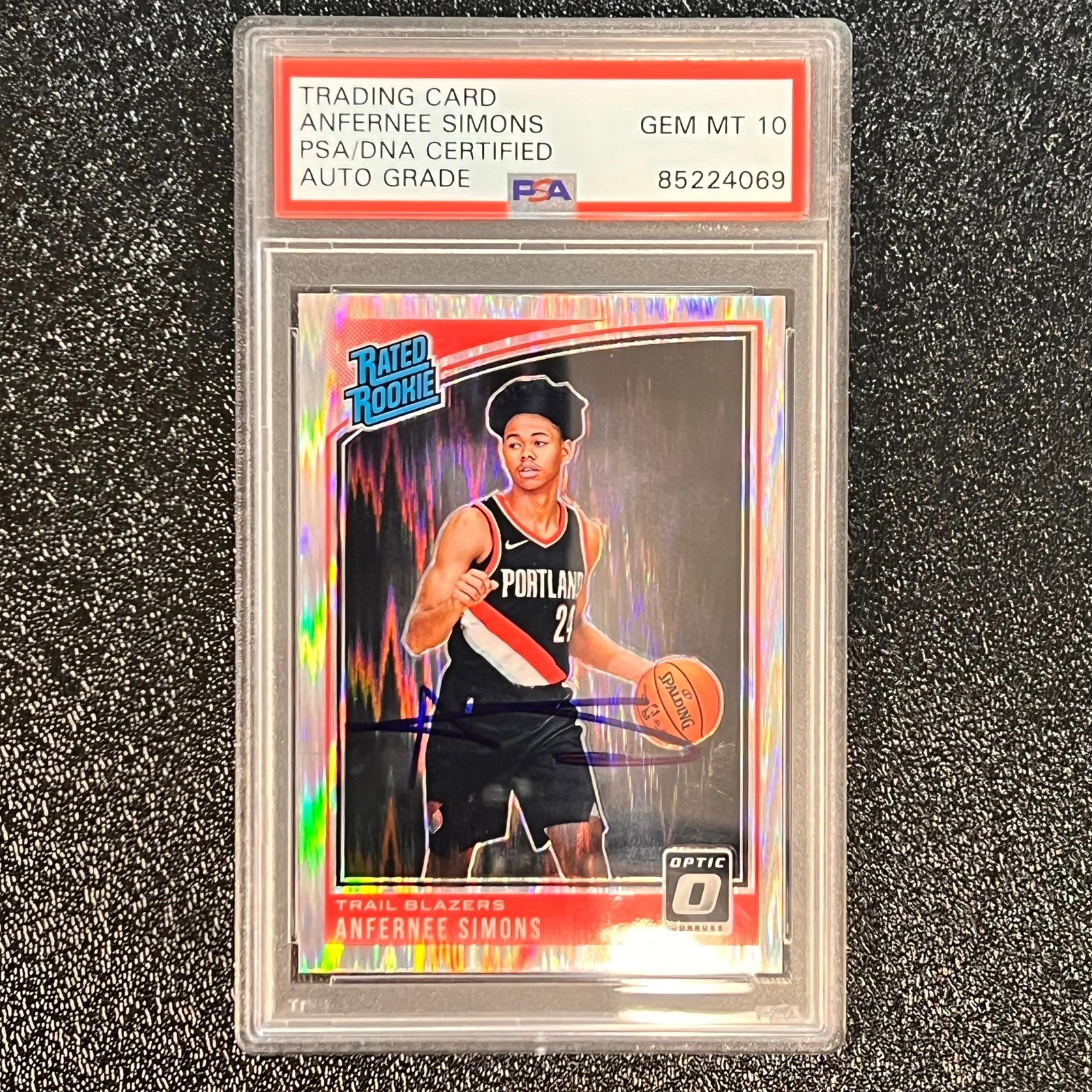 2018-19 Donruss Optic #186 Anfernee Simons Signed Card AUTO Graded 10 PSA Slabbe