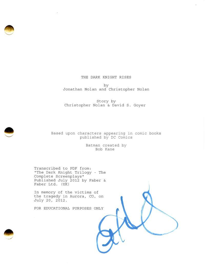 Anne Hathaway Signed Autograph The Dark Knight Rises Movie Script Screenplay