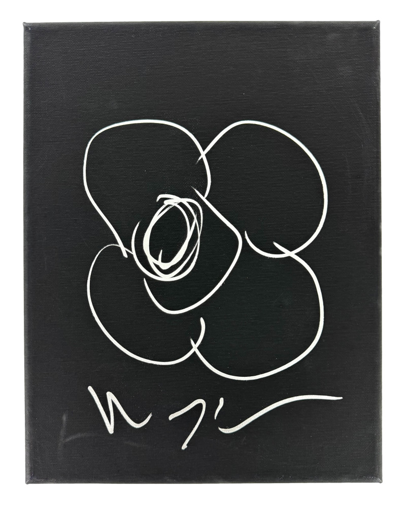 JEFF KOONS SIGNED AUTOGRAPH 11×14 CANVAS W/ ORIGINAL ART FLOWER SKETCH JSA COA COLLECTIBLE MEMORABILIA