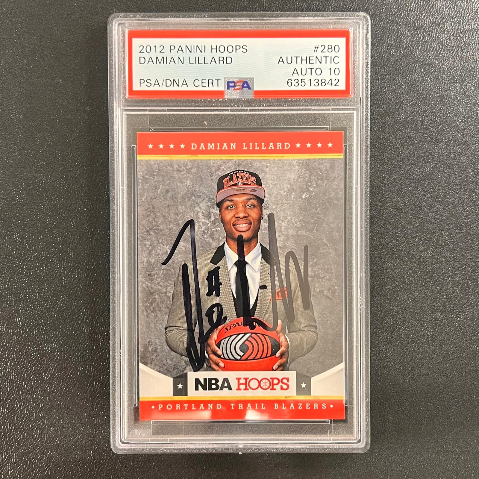 2012 NBA Hoops #280 Damian Lillard Signed Rookie Card AUTO 10 PSA Slabbed Blazer