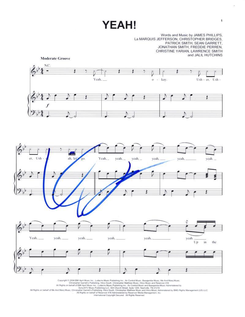 Lil Jon Signed Autograph Yeah! Sheet Music Chart-Topping Hit w/ Usher & Ludacris