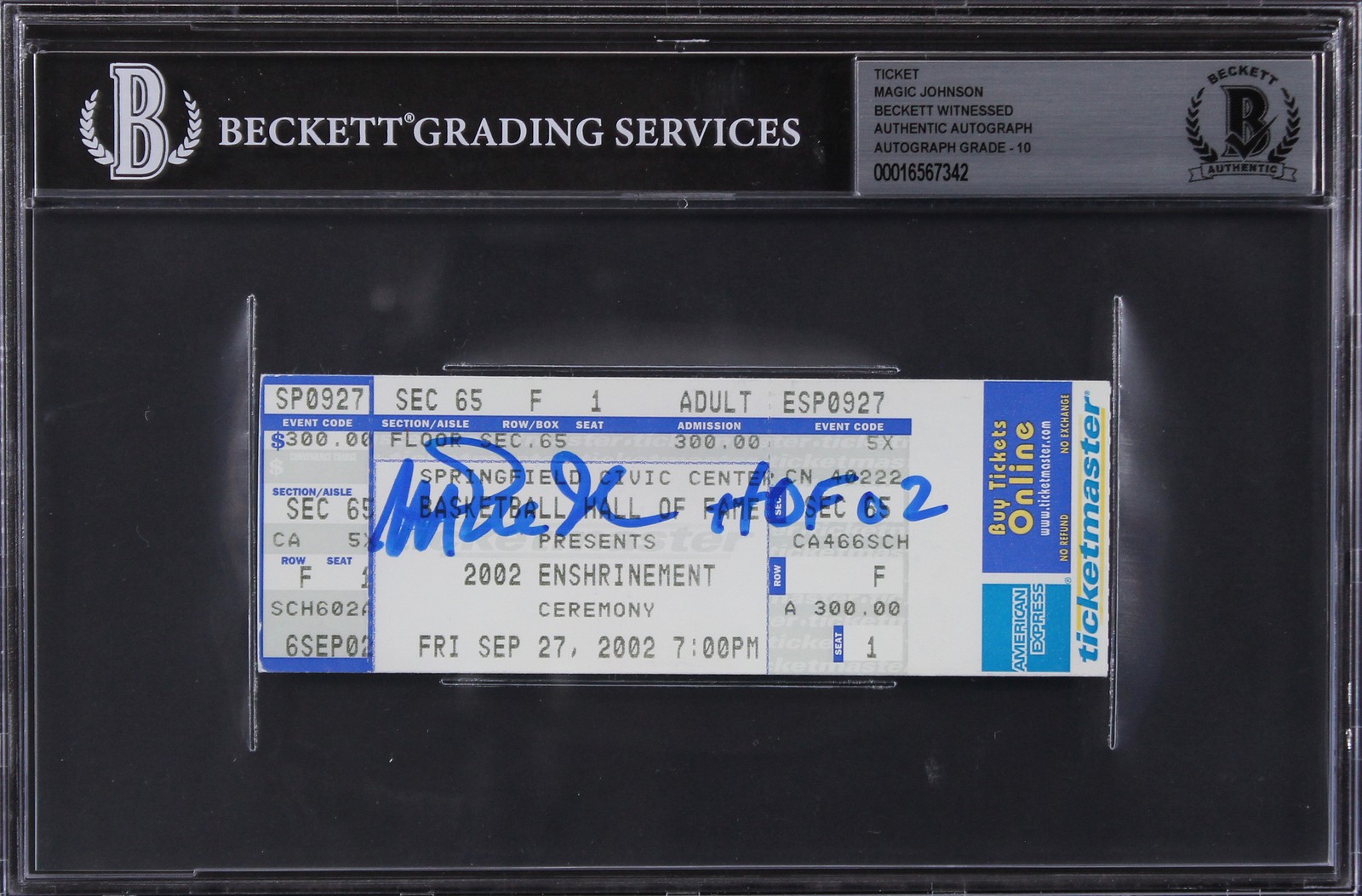 Magic Johnson HOF 02 Signed HOF Induction Ticket Stub Auto 10! BAS Slabbed 2