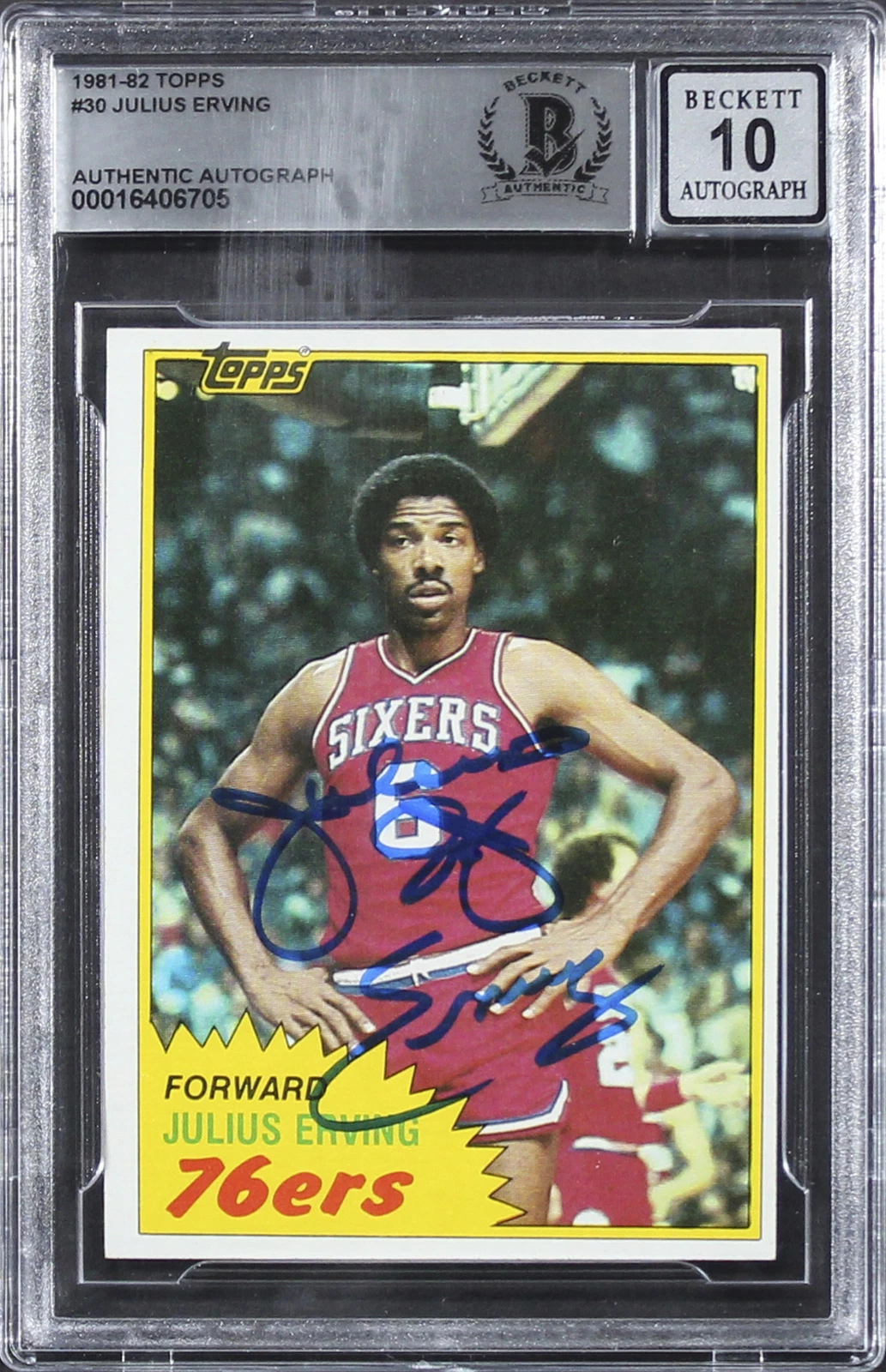 76ERS JULIUS “DR. J.” ERVING SIGNED 1981 TOPPS #30 CARD AUTO 10! BAS SLABBED COLLECTIBLE MEMORABILIA