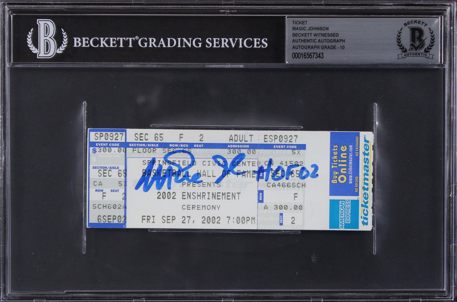 Magic Johnson HOF 02 Signed HOF Induction Ticket Stub Auto 10! BAS Slabbed 3