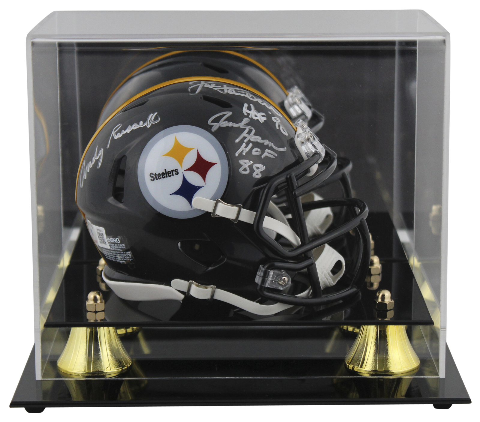 Steelers LBs (3) Ham, Lambert & Russell Signed Speed Mini Helmet w/ Case BAS W 2