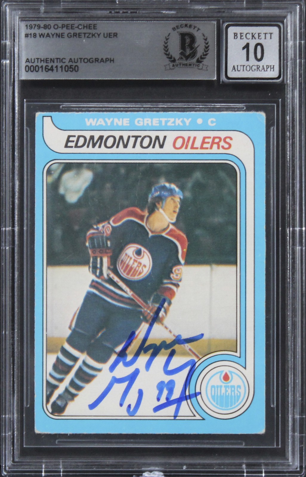 Oilers Wayne Gretzky Signed 1979 O-Pee-Chee #18 UER Rookie Card Auto 10 BAS Slab
