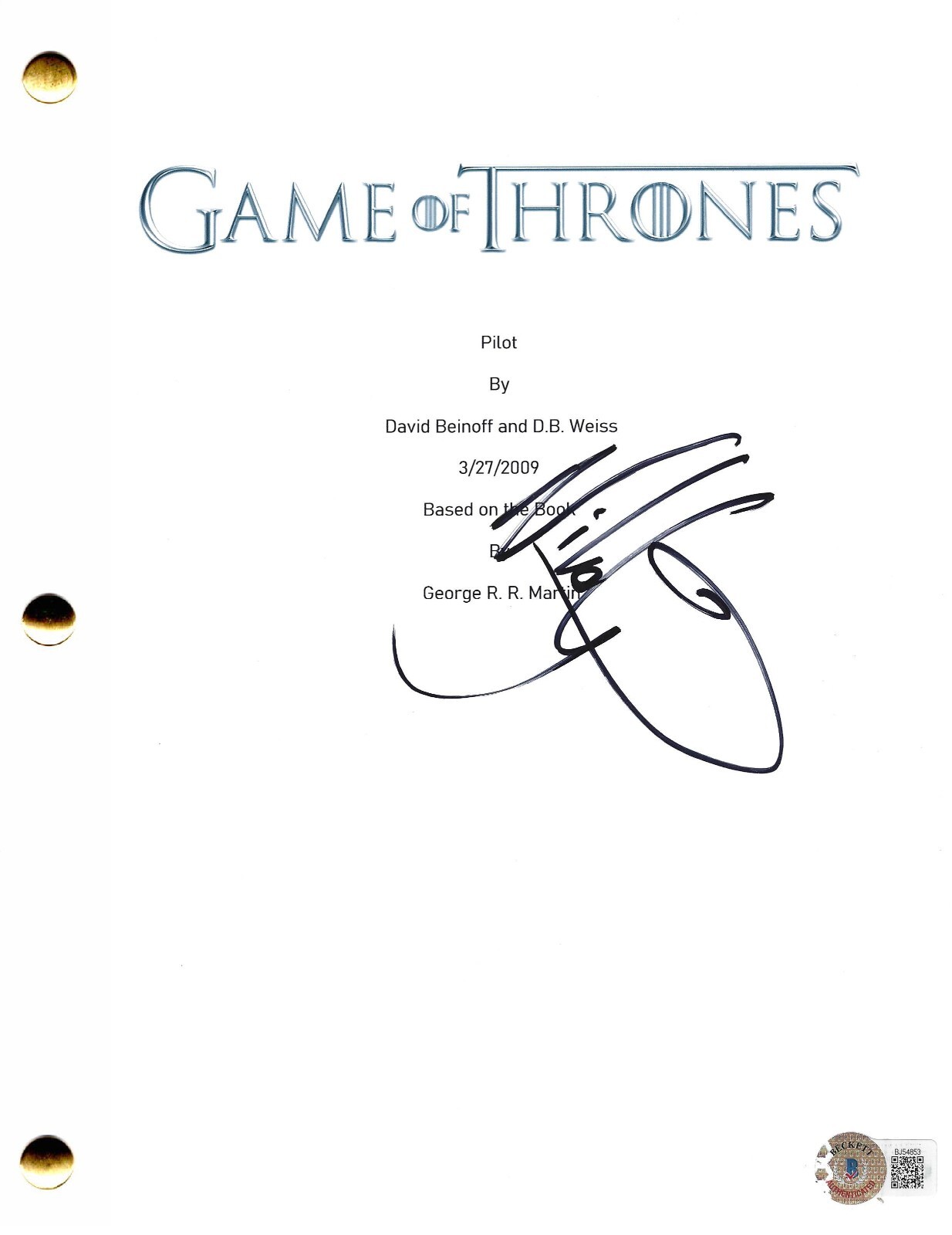 Nikolaj Coster-Waldau Signed Game of Thrones Pilot Script Autograph Beckett