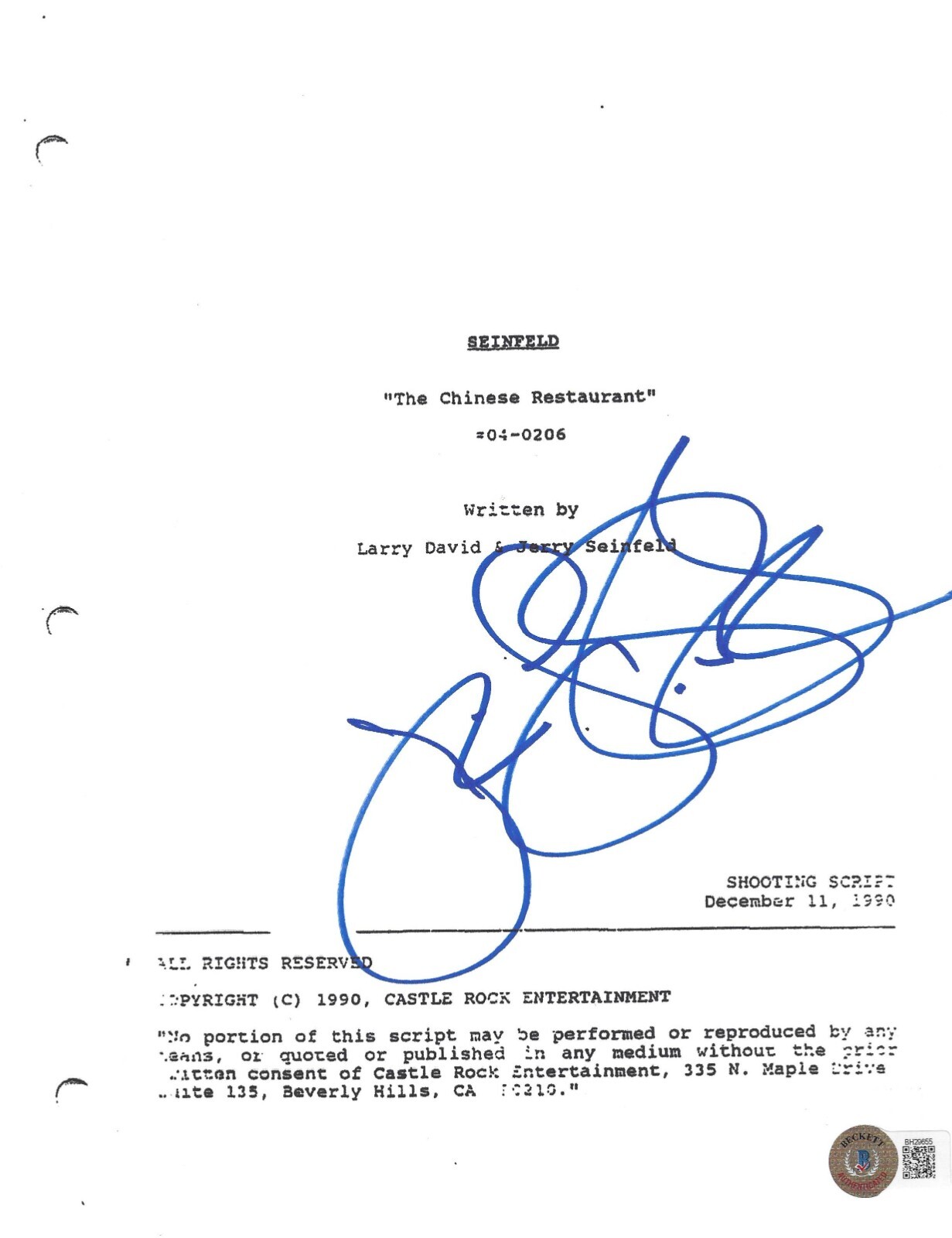 Julia Louis Dreyfus Signed Seinfeld The Chinese Restaurant Script Auto Beckett