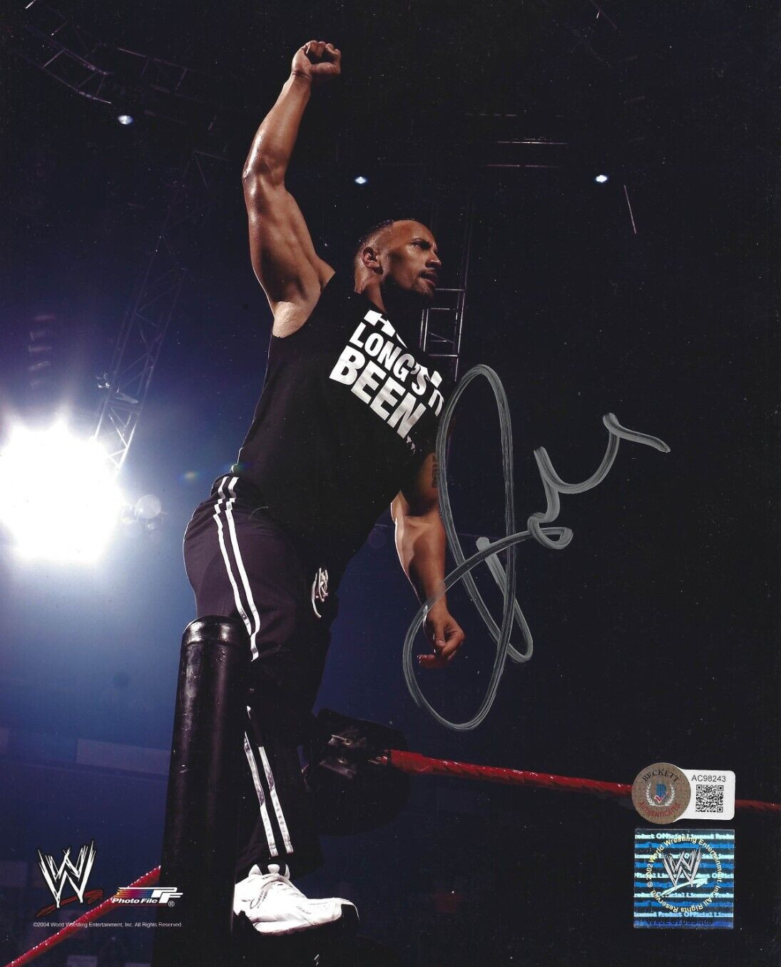 The Rock Dwayne Johnson Signed 8x10 Photo WWE WWF Auto Photo File Beckett LOA