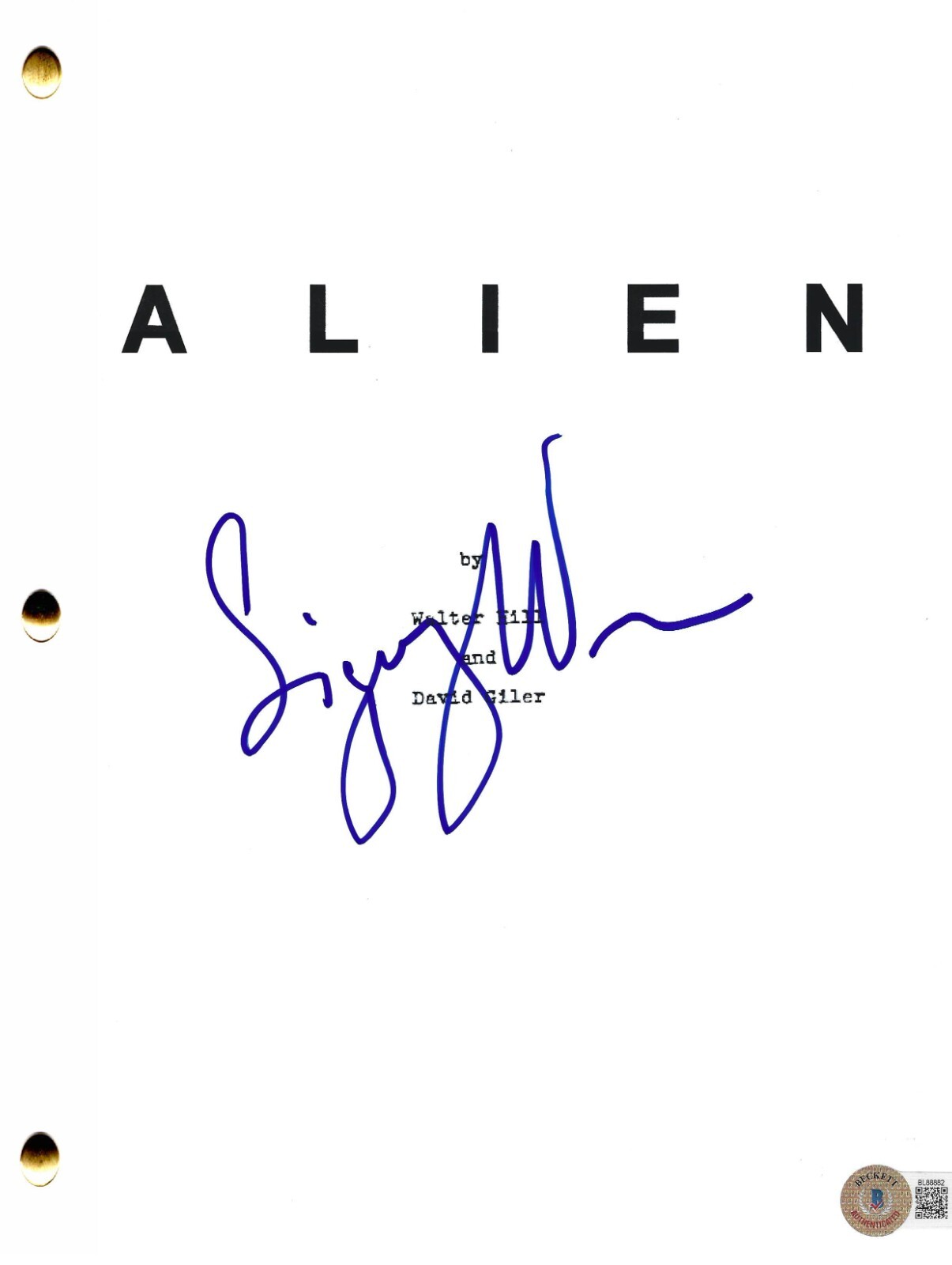 Sigourney Weaver Signed Alien Script Authentic Autograph Beckett