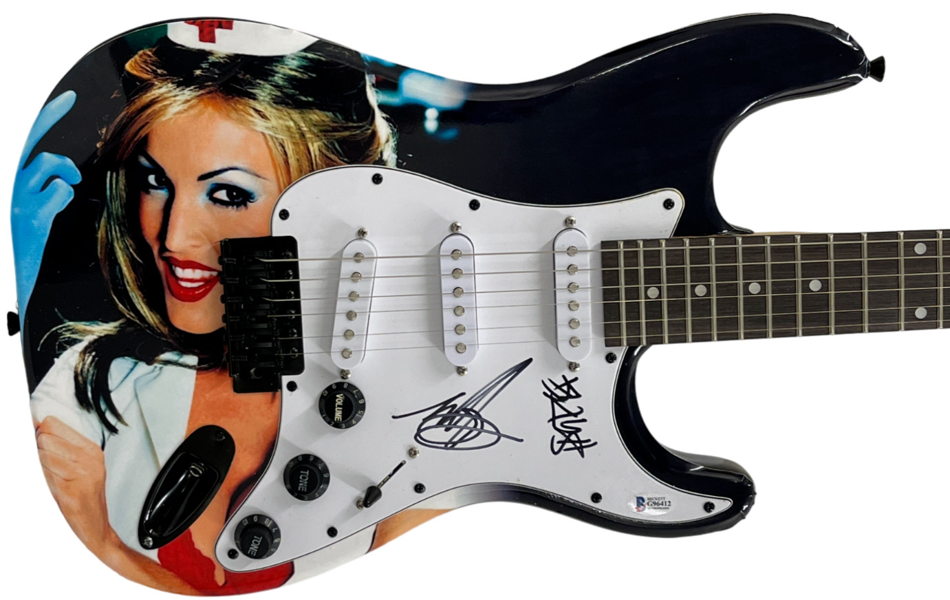 Blink 182 Mark Hoppus Travis Barker Signed Full Size Electric Guitar Auto BAS