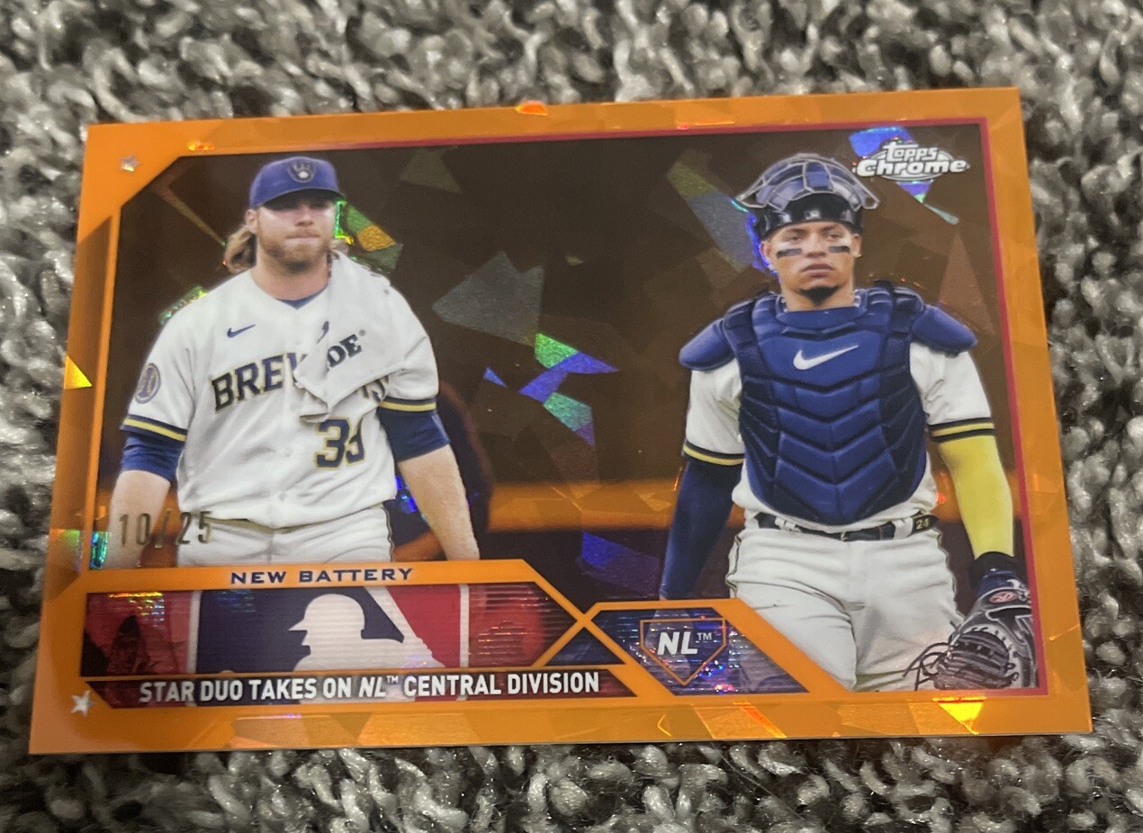 2023 Topps Chrome Update Sapphire NEW BATTERY Brewers Orange /25 USCS251 Burnes