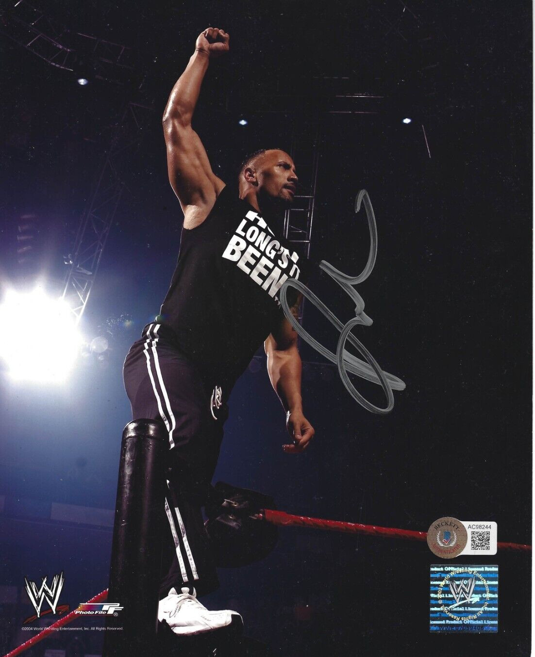 The Rock Dwayne Johnson Signed 8x10 Photo WWE WWF Auto Photo File Beckett LOA