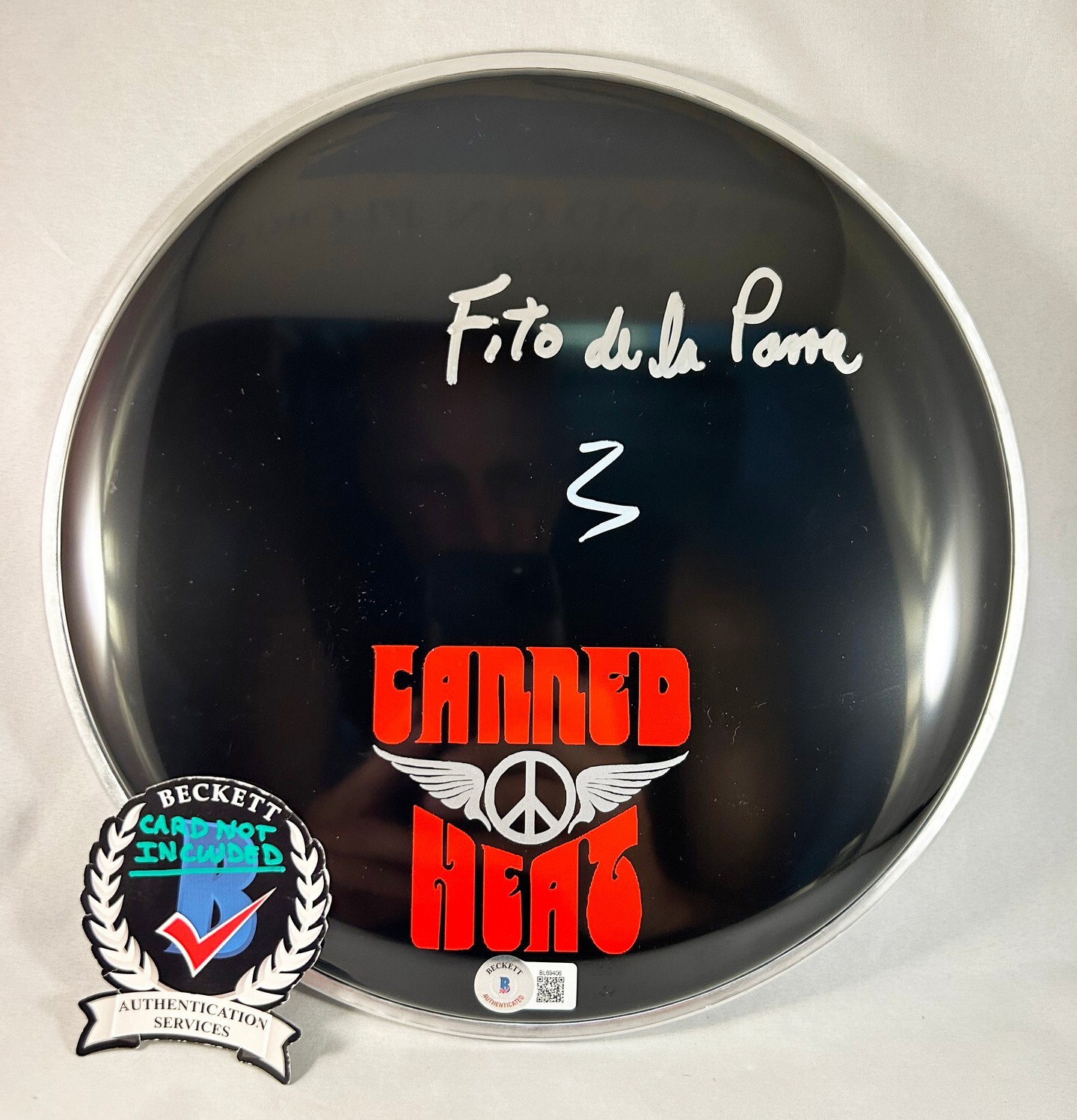 Fito De La Parra Signed Drumhead Canned Heat Beckett BAS COA