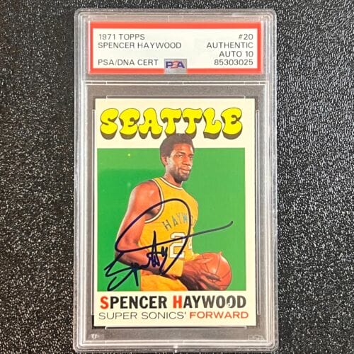 1971-72 TOPPS #20 SPENCER HAYWOOD SIGNED CARD AUTO 10 PSA SLABBED SONICS COLLECTIBLE MEMORABILIA