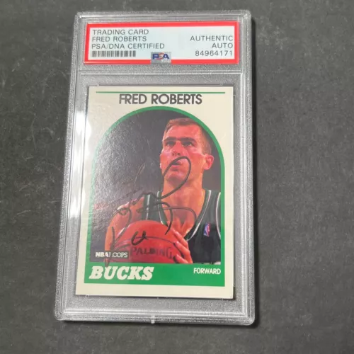 1989-90 NBA HOOPS #136 FRED ROBERTS SIGNED CARD AUTO PSA SLABBED BUCKS COLLECTIBLE MEMORABILIA