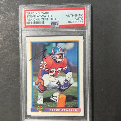 1991 BOWMAN #125 STEVE ATWATER SIGNED CARD PSA SLABBED AUTO BRONCOS COLLECTIBLE MEMORABILIA