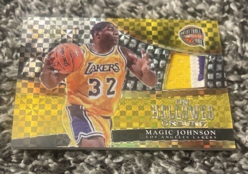 2014-15 MAGIC JOHNSON SELECT HALL OF FAME GOLD 3 COLOR PATCH 4/10 SSP LAKERS COLLECTIBLE MEMORABILIA