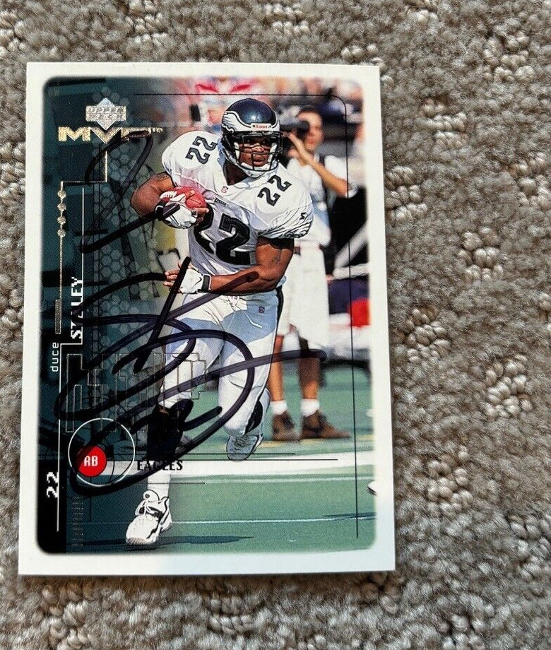 1999 UPPER DECK MVP DUCE STALEY SIGNED AUTOGRAPHED #140 PHILADELPHIA EAGLES CARD
