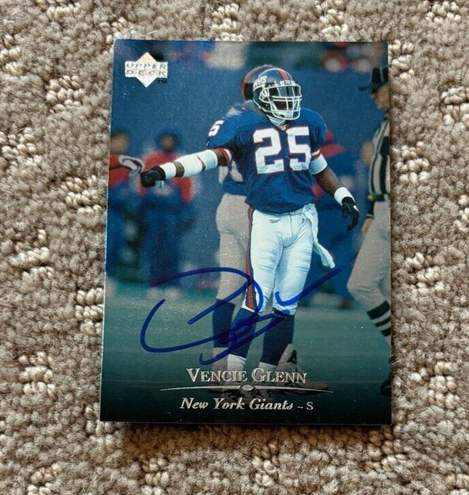 VENCIE GLENN NEW YORK GIANTS SIGNED AUTOGRAPHED 1996 UPPER DECK CARD #200