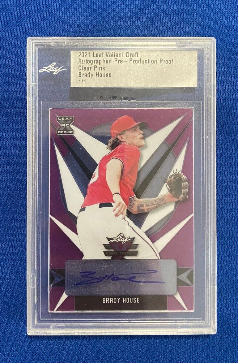 2021 LEAF VALIANT DRAFT BRADY HOUSE AUTO PRE PRODUCTION PROOF CLEAR PINK 1/1