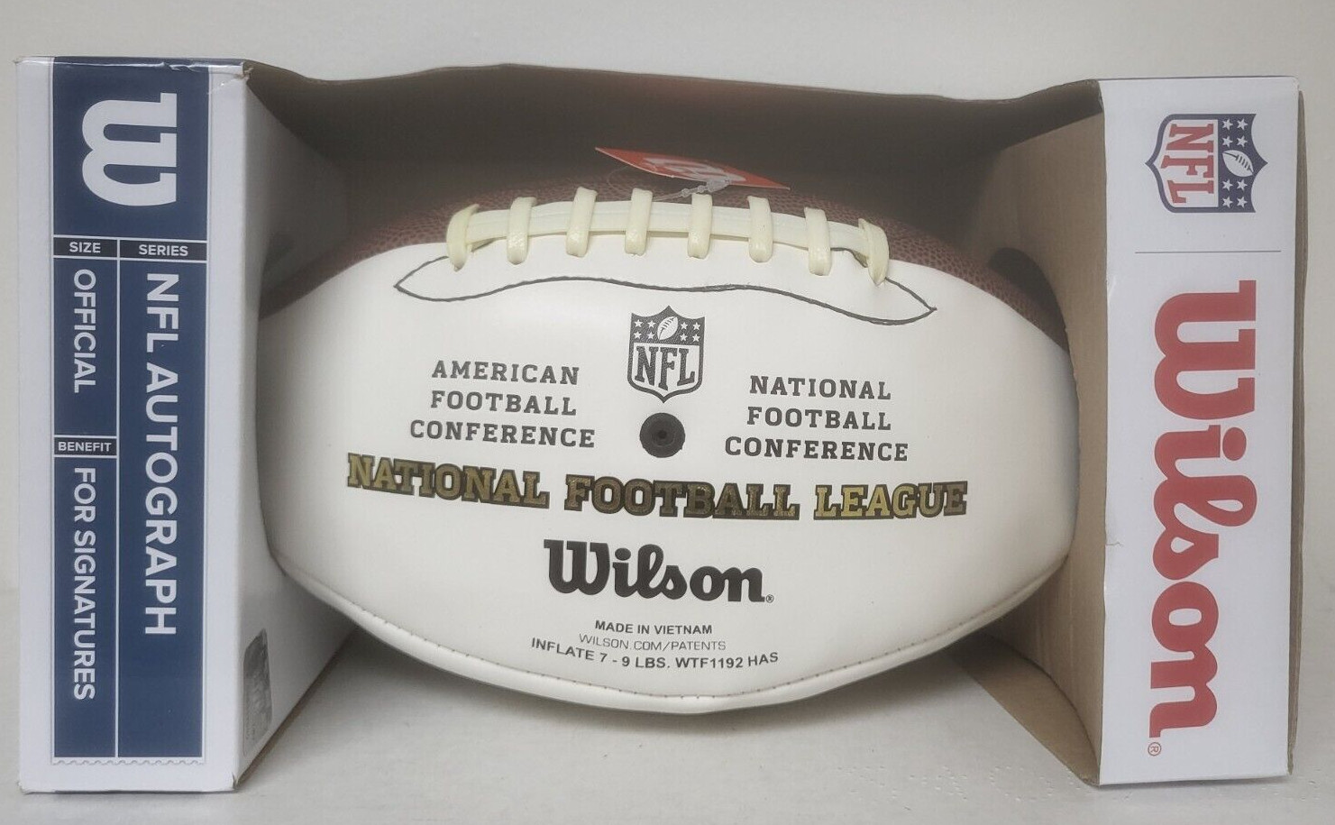 NATIONAL FOOTBALL LEAGUE NFL WHITE PANEL FOOTBALL W/BOX (UNSIGNED) GET SIGNED!