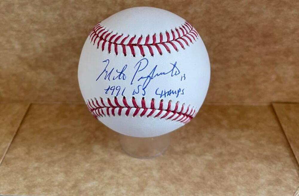 MIKE PAGLIARULO 1991 WS CHAMPS SIGNED AUTO M.L. BASEBALL BECKETT AUTH