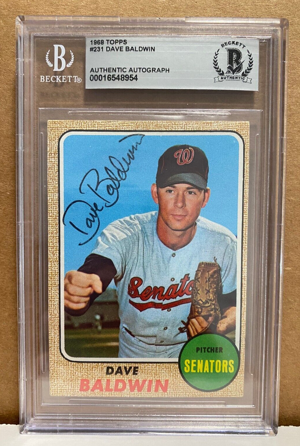 1968 TOPPS DAVE BALDWIN WASHINGTON SENATORS SIGNED AUTOGRAPHED #231 CARD BECKETT