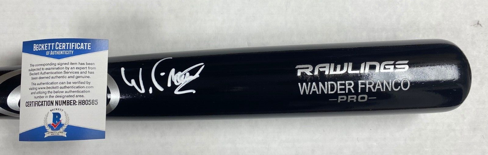 WANDER FRANCO TB RAYS SIGNED AUTOGRAPHED RAWLINGS ENGRAVED BLACK BAT BECKETT COLLECTIBLE MEMORABILIA